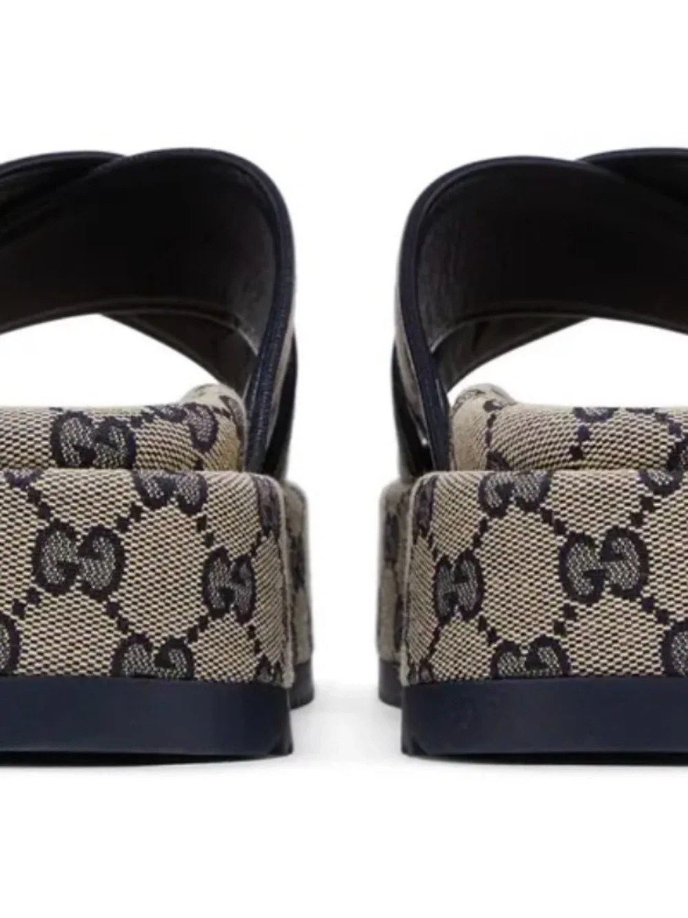 Gucci Beige & Blue Monogram Cross-Strap Platform Sandals
